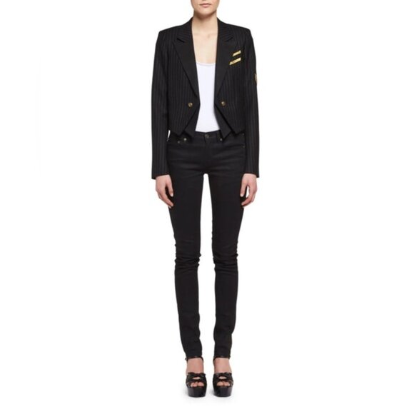 YSL Saint Laurent Paris Black Denim Jeans Size 27 Luxury Designer Mid Rise YSL - Picture 1 of 10